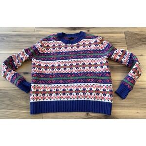 J.Crew Lambswool Fair Isle Sweater Womens XS Nordic Crewneck Blue Wool